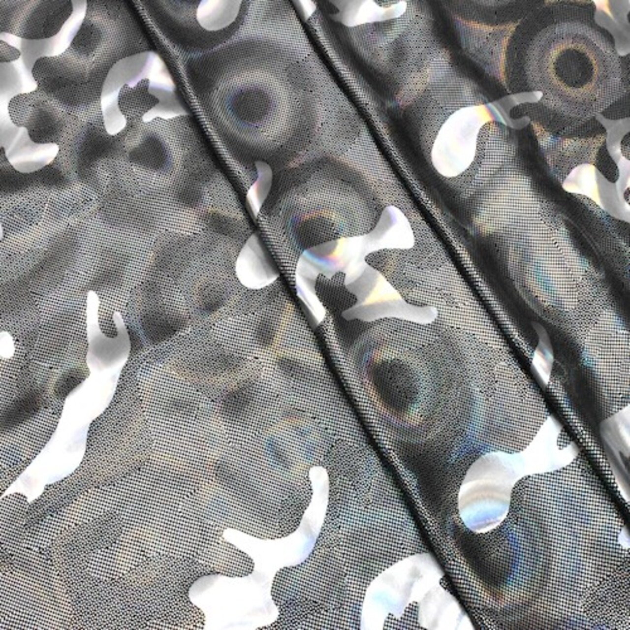 Holographic Silver Camo Printed Stretch Activewear Fabric By the Yard